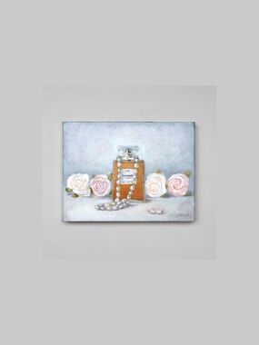 oil painting  "Chanel#5 and roses"  12" x 18"